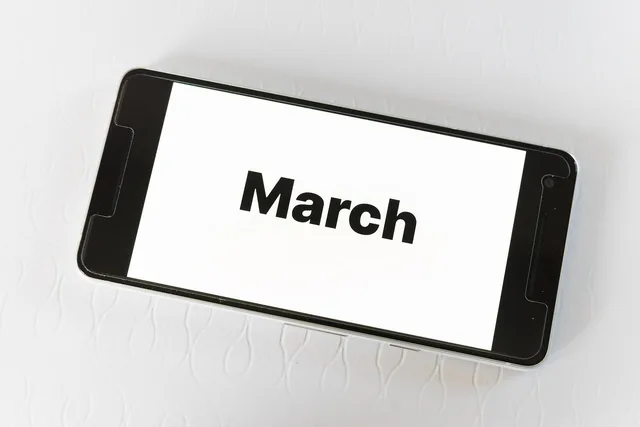 mockup, screen, smartphone, website, blog, word, march, month, year, time, calendar, meeting, agenda, schedule, appointment calendar, day, plan, planning, week. March birthdays: a dated selection and how calendars shape each date